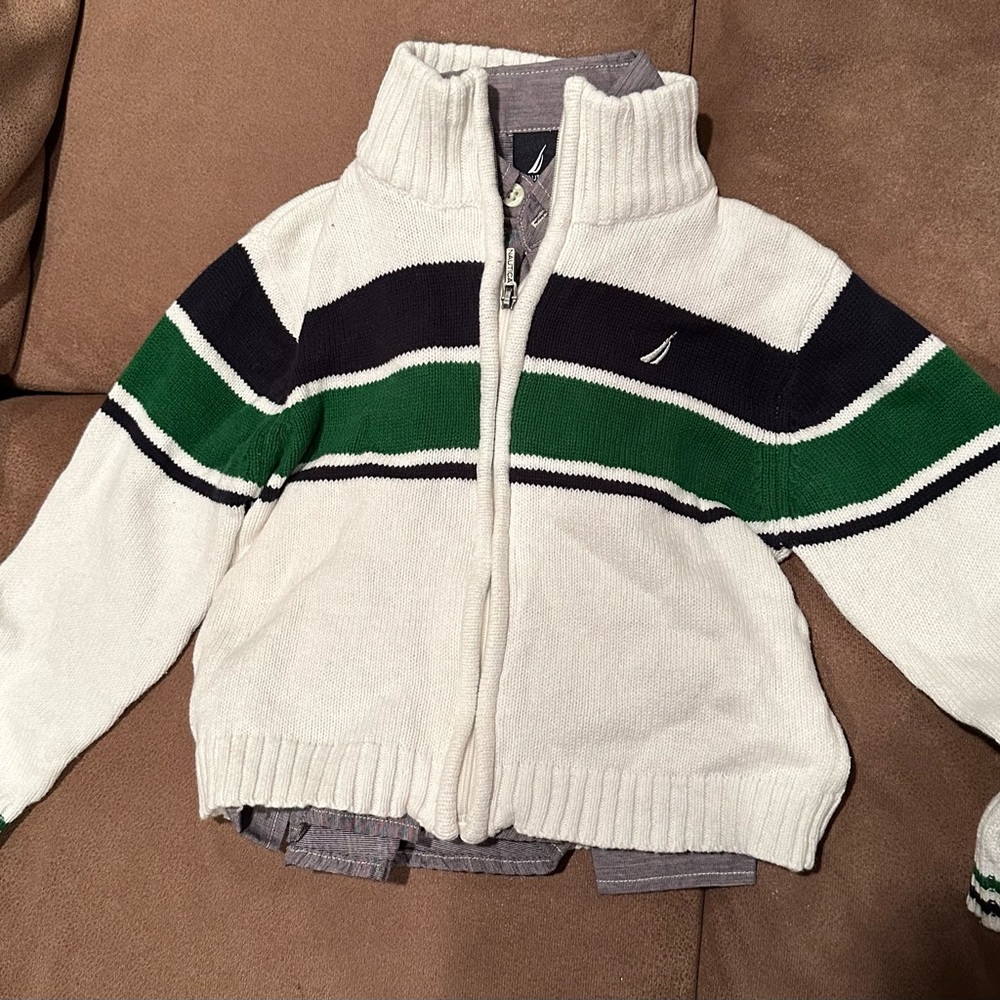 Boys size 24 Months Nautica Zip Up sweater and button down shirt